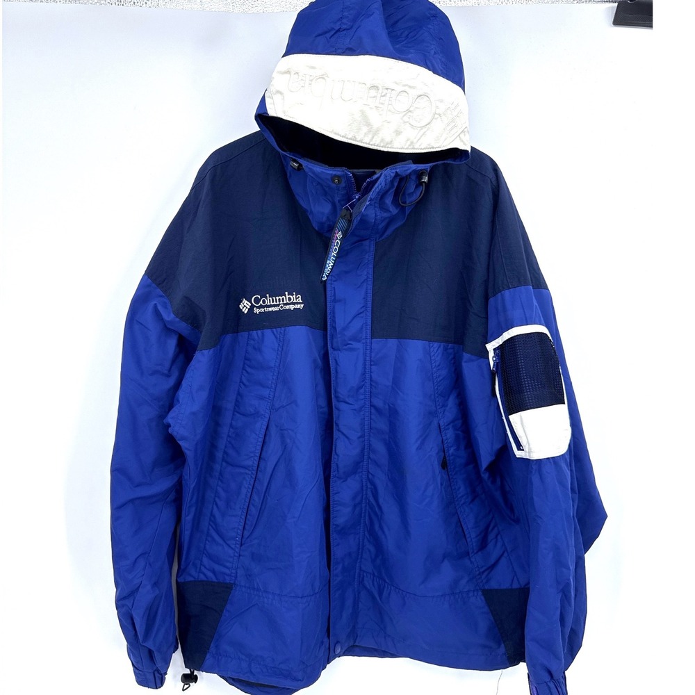 Columbia Mens Ski Jacket Large Blue Colorblock Hooded Vintage Coat XM 7053
